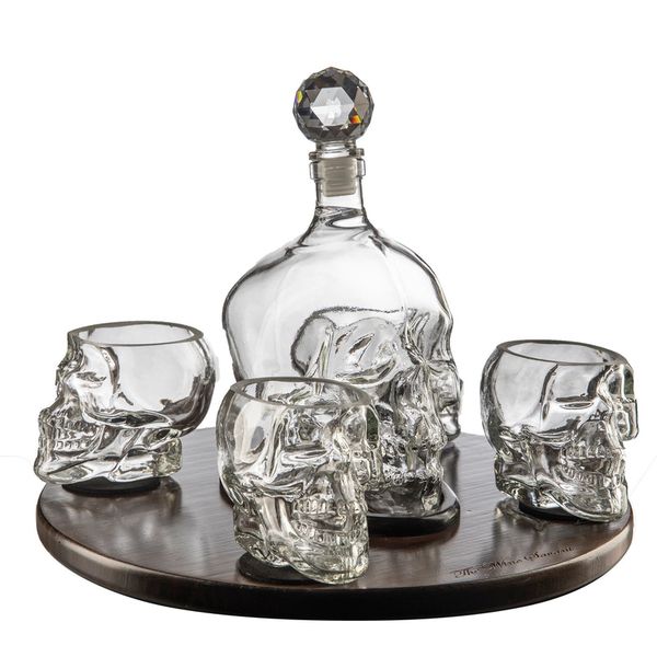 The Wine Savant Skull Decanter with 4 Skull Shot Glasses