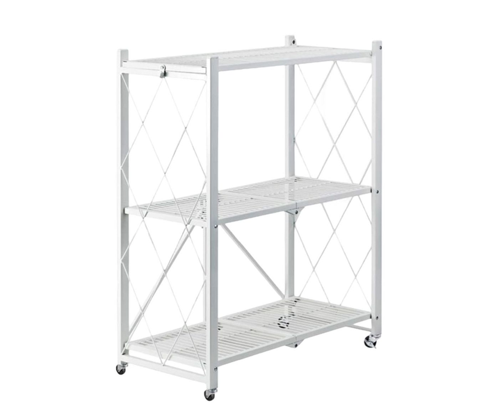 White Metal 360 Degree Swivel Wheel 3 Shelves Storage Shelf Movable Trolley