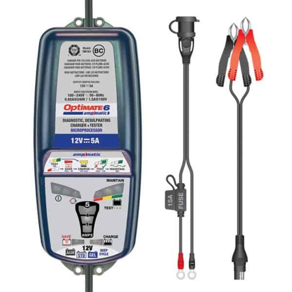 OptiMate 6 TM-180 (9-Step Automatic 12V 5A Battery Charger (15-240Ah), Maintainer &amp; Recovery) - Ideal for Lead Acid