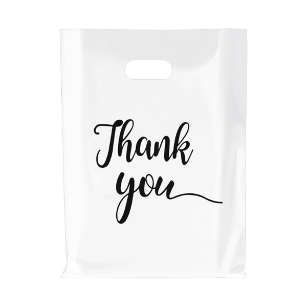 100 Pack White Thank You Plastics with Handles for Business Packaging 35x45