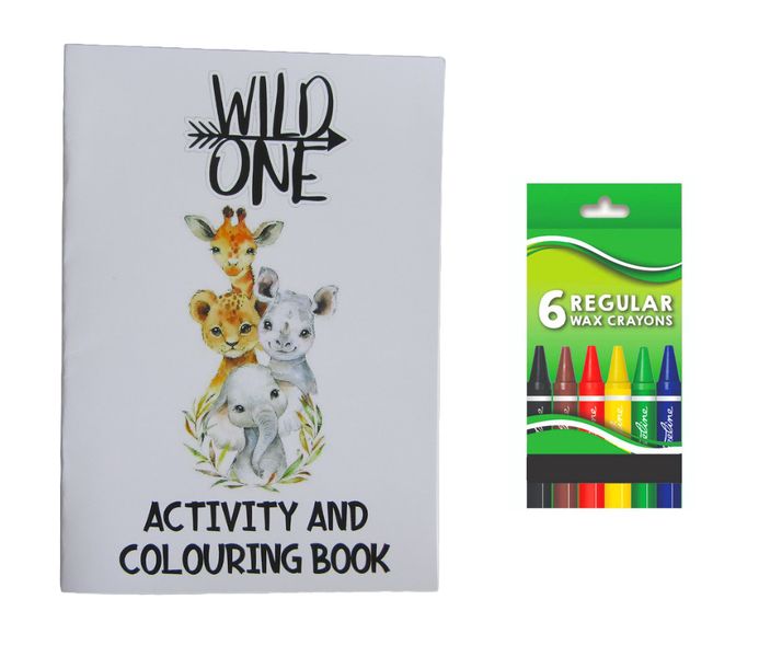 Wild one Activity and Colouring Book A5 plus 6 Wax Crayons - Set of 5