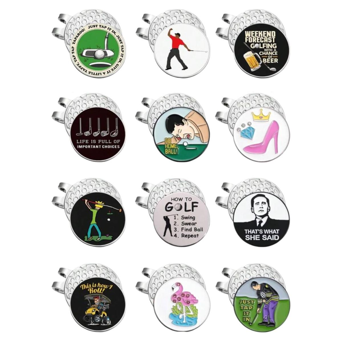 Magnetic Golf Cap Clips with Ball Markers - Pack Of 12