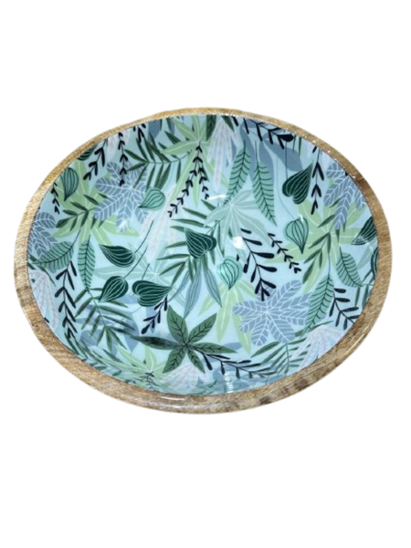 Wooden Decorative Bowl with Enamel Paint Inside - Set of Two
