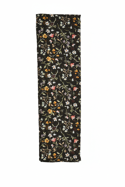 Black Floral Rectangular Chiffon Scarf for Everyday Modest Wear