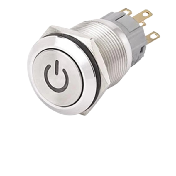 AVP19F-M1SPSR12 - 19mm Momentary Push Button, Red Power LED, IP65