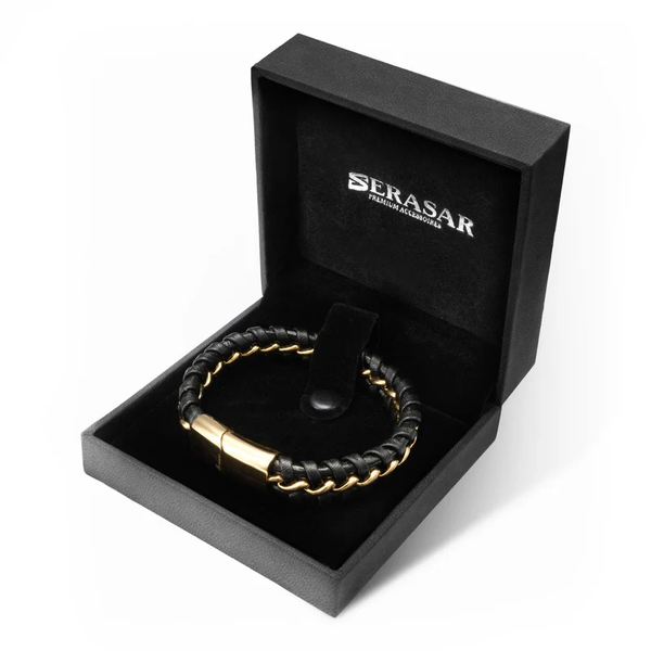 Serasar Black And Gold Leather Bracelet - Joy