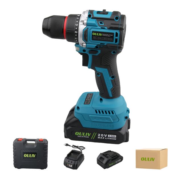 OULIV 70N.m Brushless Lithium Drill Set-Includes 2 PCs Battery and Charger