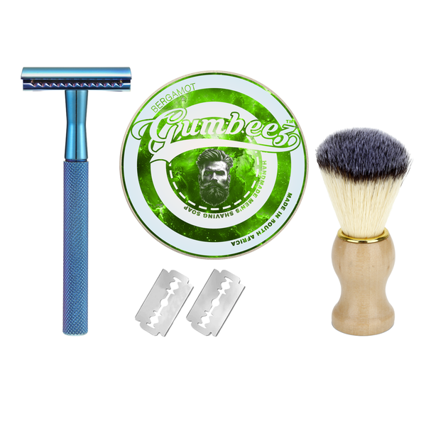 Gumbeez Premium Gentleman's Double-Edge Safety Razor Shaving Kit with Bergamot Shave Soap
