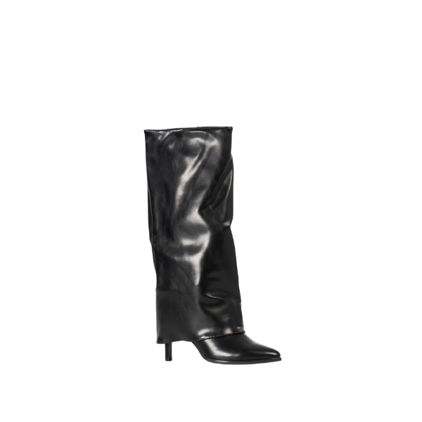 Fold women's sleek knee-high leather boots with slim heels black