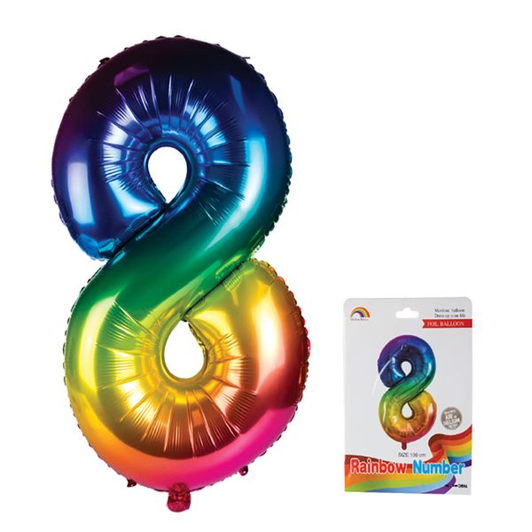Balloon - Aluminium Foil - Metallic Rainbow - Number 8 - 106cm - 4 Pack