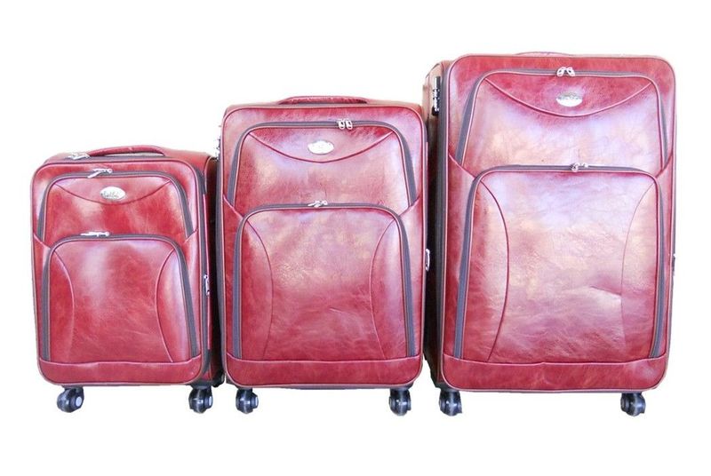 3-Piece PU Luggage Set - Red/Burgundy, Spinner Wheels, Telescoping Handles