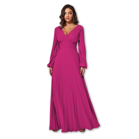 Goddiva Balloon Sleeve Chiffon Maxi Dress Magenta EU 36 Daily Sale Shop