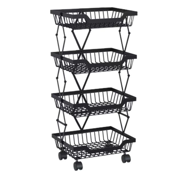 4 Tier Carbon Steel Kitchen Storage Collapsible Basket Rolling Cart 75CM
