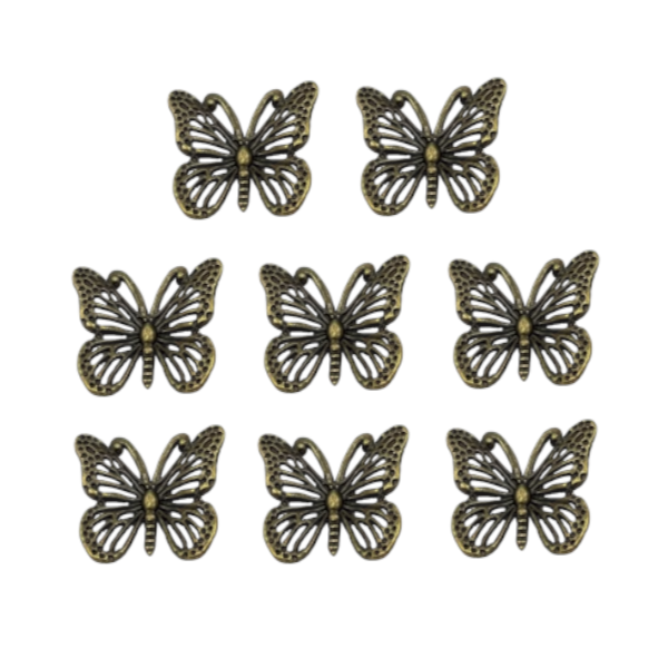 8 Piece Bronze Butterfly Drawer Knobs - Vintage Metal Cabinet Handles