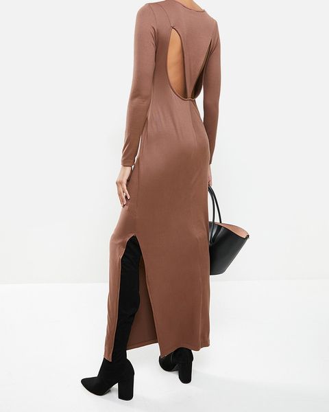 Women's VELVET Luxe Knit Column Maxi Dress with Cut-out Back - cognac