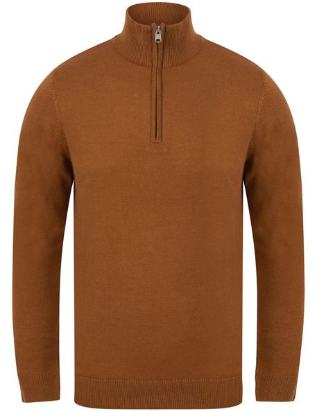 Tokyo Laundry - Mens Redwood Half Zip Neck Cashmilon Knit Jumper in Rubber Brown (Parallel Import)
