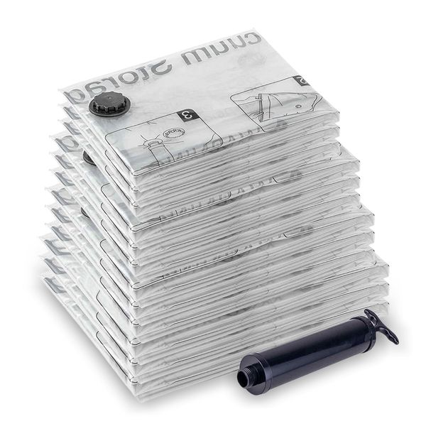 Vacuum Storage Bags 12 Combo, Reusable Compression Bags with Hand Pump
