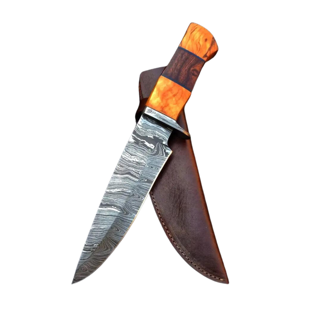 SA Knives Handmade Damascus Steel Hunting Knife Rosewood and Walnut