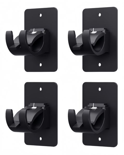4 Pieces Self Adhesive Curtain Rod Bracket Curtain Rod Hooks (Black)