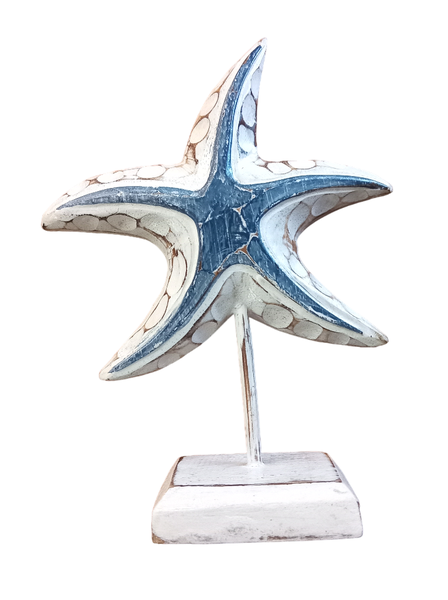 Nautical Beach Theme Wooden Tabletop Starfish Blue White - 22cm