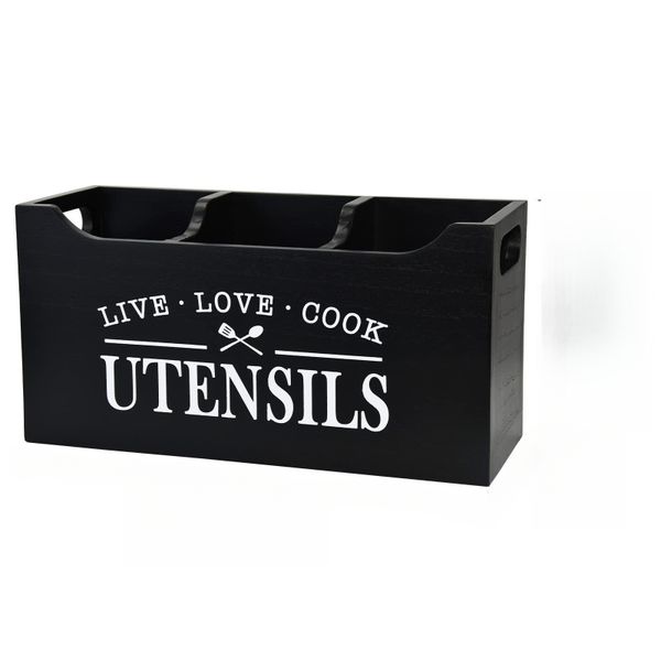 Traditional Wooden Utensil Holder Caddy