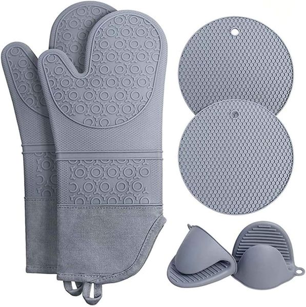 Silicone Oven Mitts and Pot Holders Silicone Oven Mitts Heavy Duty - Set of 6