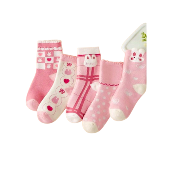 5 Pair Girls PinkWhite Fashion Socks
