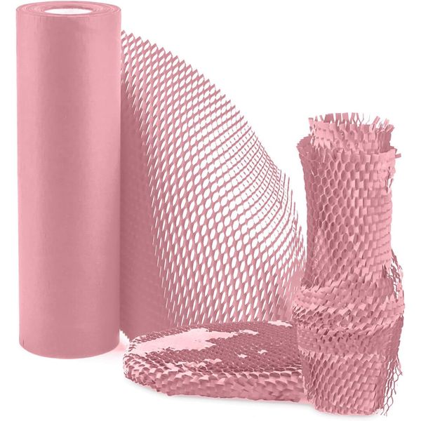 Pink Honeycomb Packing Paper Roll - Eco-Friendly Cushion Wrap