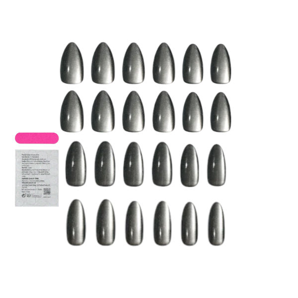 24Piece Elegant Metallic Finish Press-On Nail Set - Silver