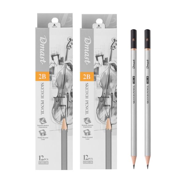 Dmast Sketching Pencil 2B 12pcs Black 2 packs