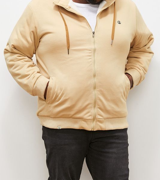 Themba Sherpa Lined Zip Through Hoodie - Taupe