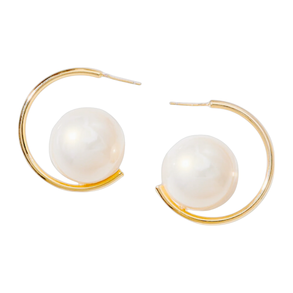 Elegant Faux Pearl Hoop Earrings - Gold-Tone