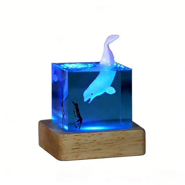 ZELTRYN Beluga Whale Resin Night Light with RGB Wooden Base