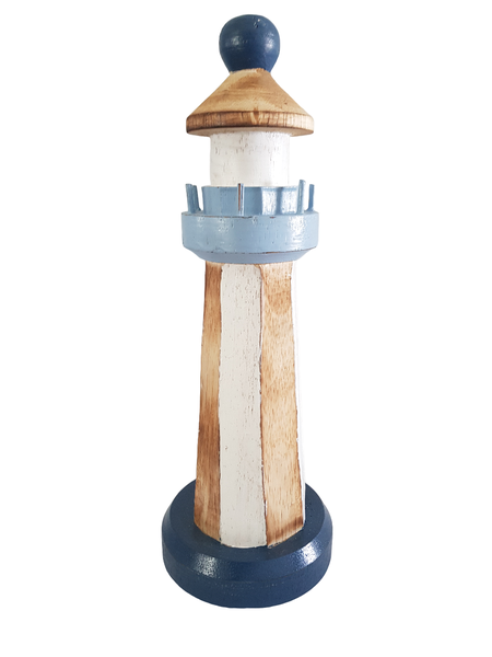 Nautical Wooden Lighthouse Beach Decor Blue-White - 30cm