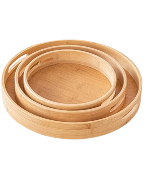 Arole 3 Piece Wooden Serving Tray with Raised Edge and Handles