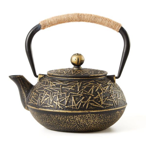 Chenshia Oriental Handmade Cast Iron Teapot with Infuser - Black Gold 900ml