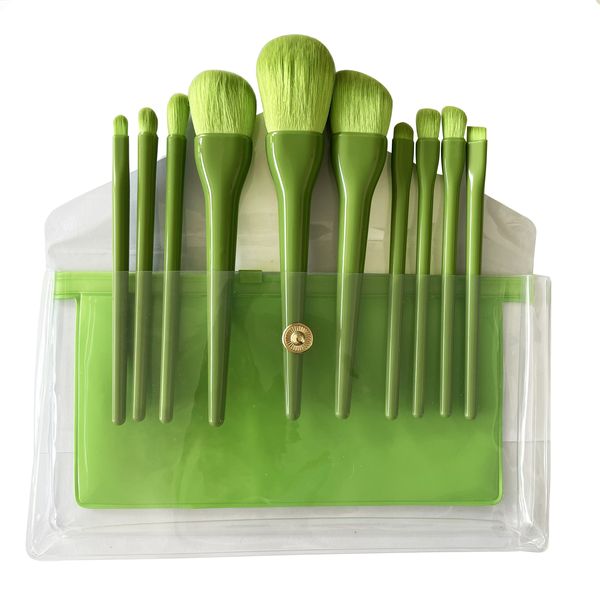 Luxury Vegan 10 Pieces Makeup Brush Set with Clear Brush Bag - Yellow