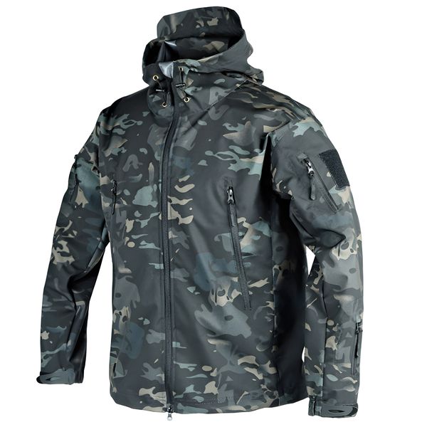 Men's Tactical Windproof Jacket Outdoor Softshell Zipper Hooded Trench Coat