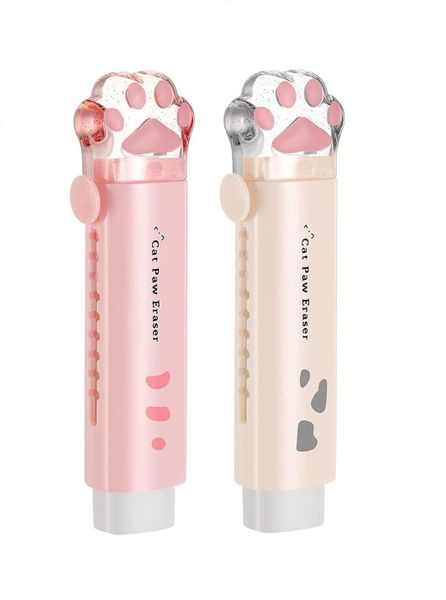 2 Pcs Kawaii Cute Cat Paw Shaped Retractable Eraser for Kids