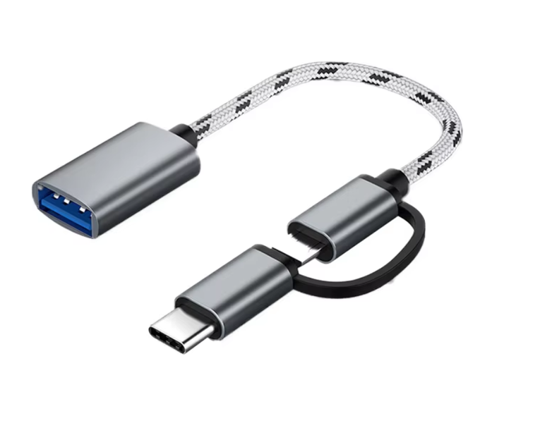 2 in 1 Micro USB Type C Braided Cord USB 3.0 Female OTG Adapter for Phones