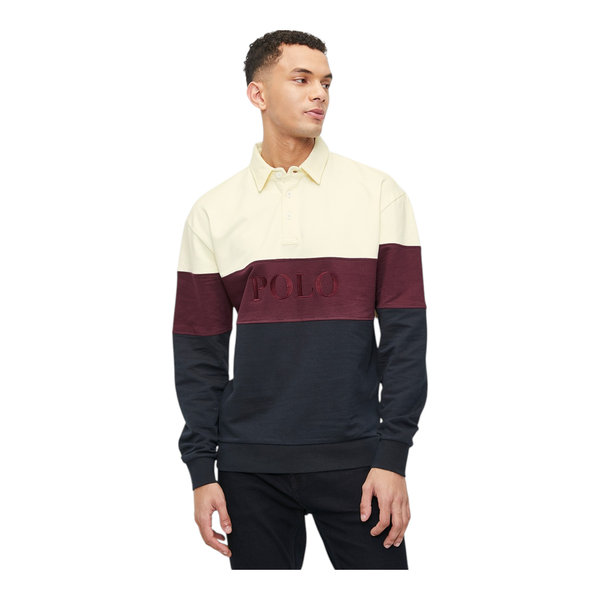 Polo Men's Colour Block Long Sleeve Sweater - Burgundy
