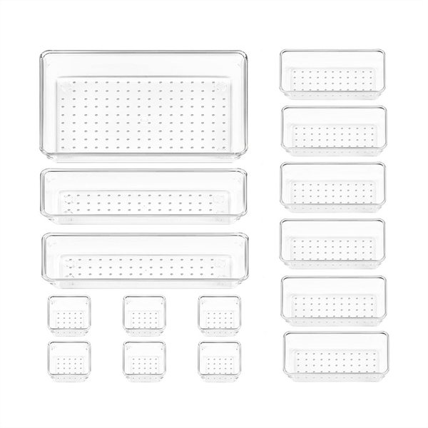 15 Pieces Plastic Organizer Set 4-Size Bathroom and Vanity Trays Storage