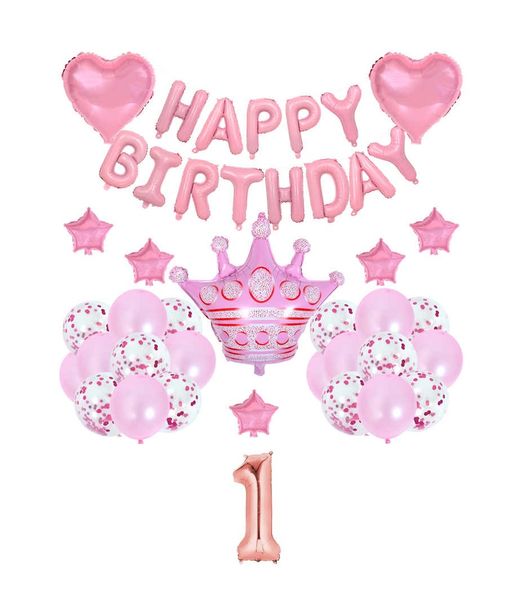 Happy Birthday Pink Crown Balloon Set image
