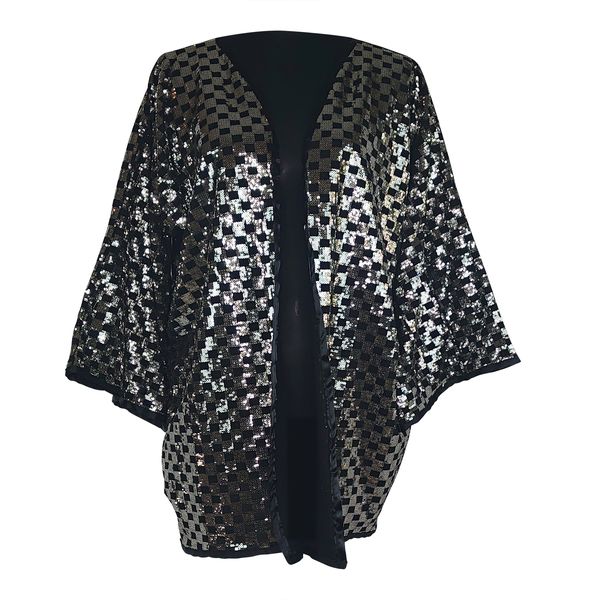 Checkered Black and Silver Kimono