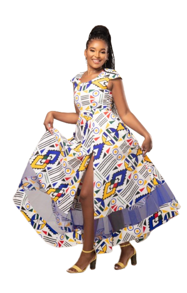 Selphies - Ntombi Ndebele African Print Long Maxi Dress with Slit