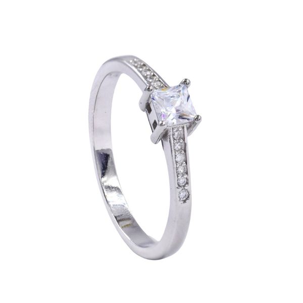 Silverbird 925 Sterling Silver Solitaire Square Cubic Zirconia Ring