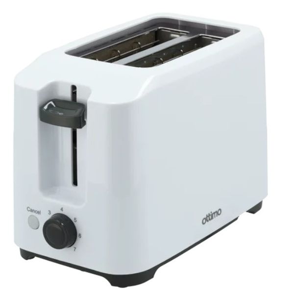 Ottimo White 2-Slice Toaster 750W - Adjustable Browning &amp; Auto Pop-Up