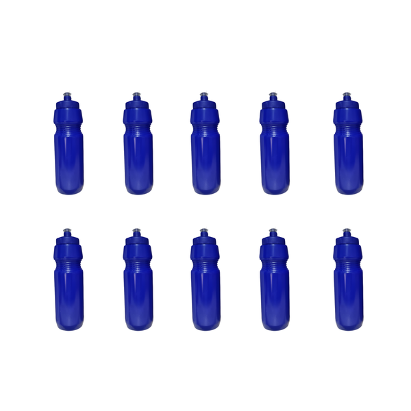 Sports Water Bottles - Durable Reusable Leak-Proof - Blue 750ml - 10 Pack