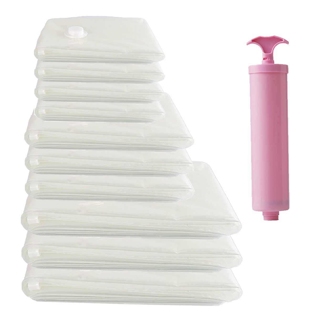 11PK Transparent Vacuum Clothes Storage Bag Travel Hand Pump Set Save