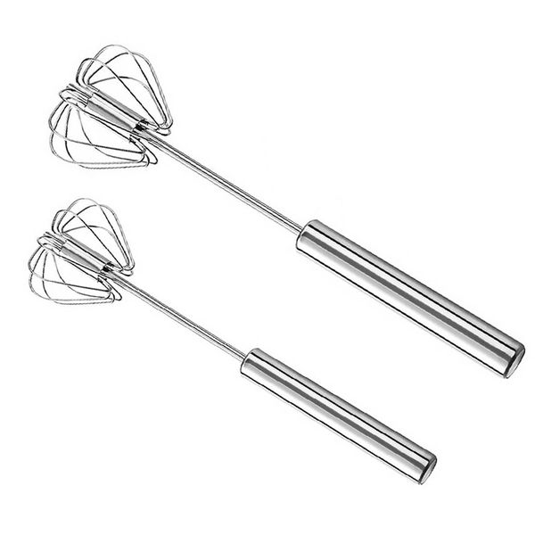 Kitchen Semi-automatic Egg Beater Whisk Stainless Steel 2 set